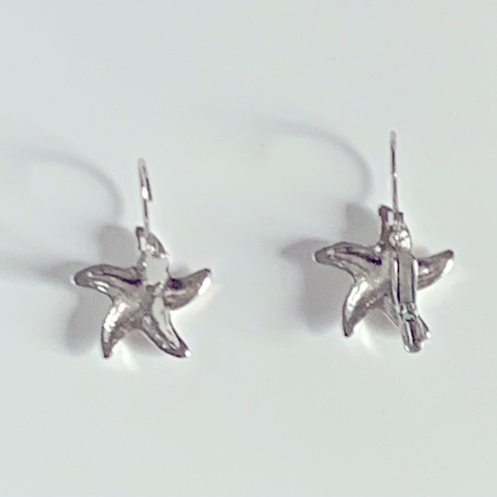 🪸 Starfish Silver Tone Lever Back Dangle Earrings by Cookie Lee - Picture 3 of 7